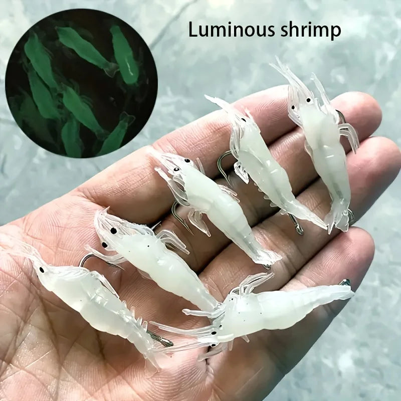 5/10/20pcs Goture Shrimp Lures Soft Shrimp Fishing Lures For Freshwater Saltwater Luminous Shrimp Bait Set With Sharp Hook Bead