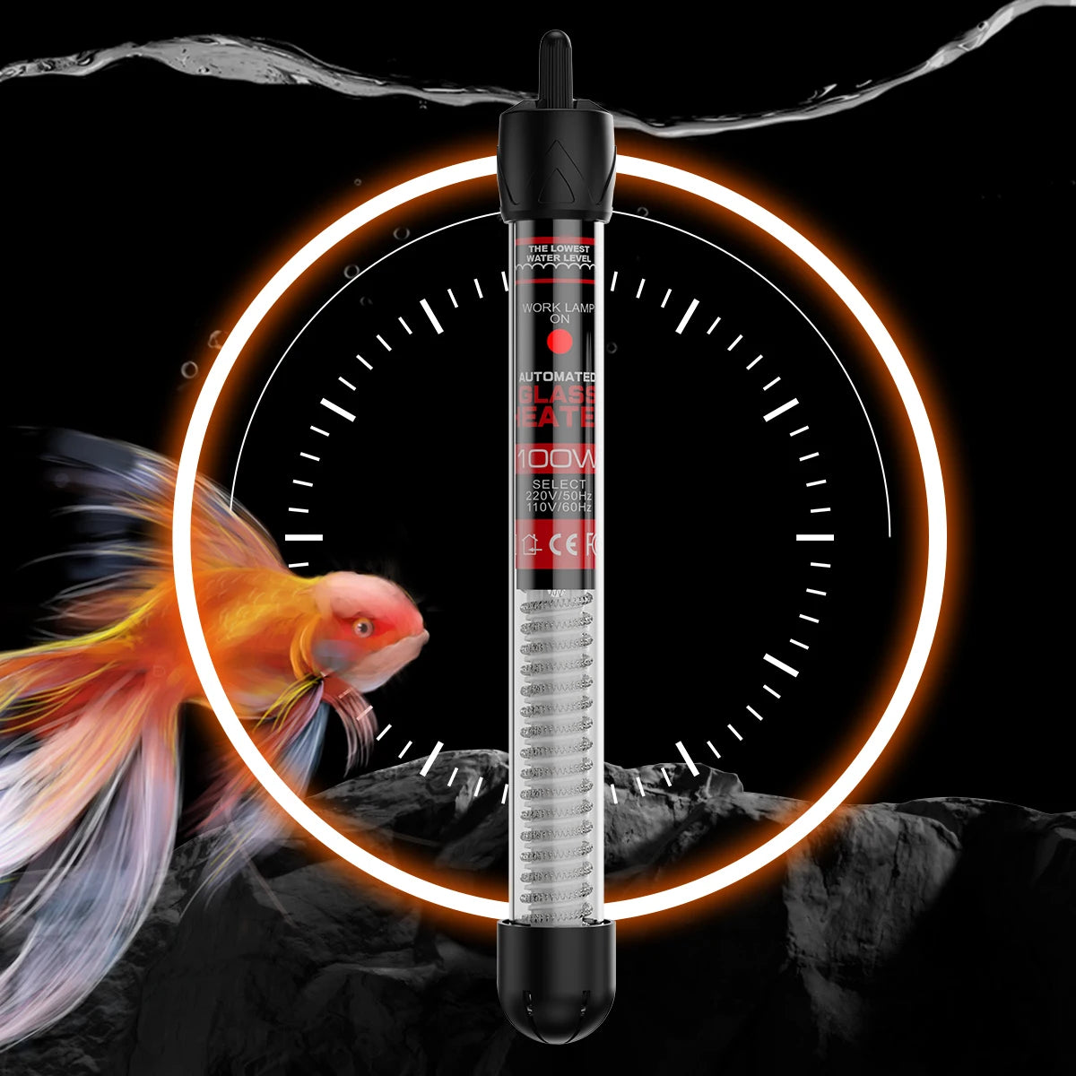 110v-220v Adjustable Temperature Thermostat Heater Rod 25W 50W 100W 200W 300W Submersible Aquarium Fish Tank Water Heat