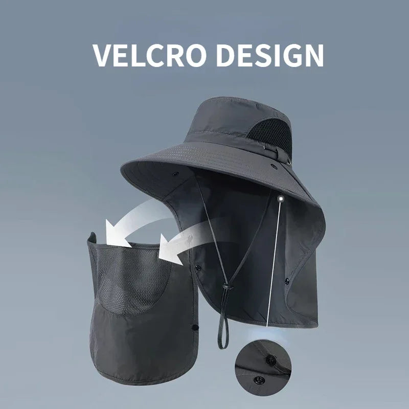 Summer Sun Hats UV Protection Outdoor Hunting Fishing Cap for Men Women Hiking Camping Visor Bucket Hat Neck Flap Fisherman Hat