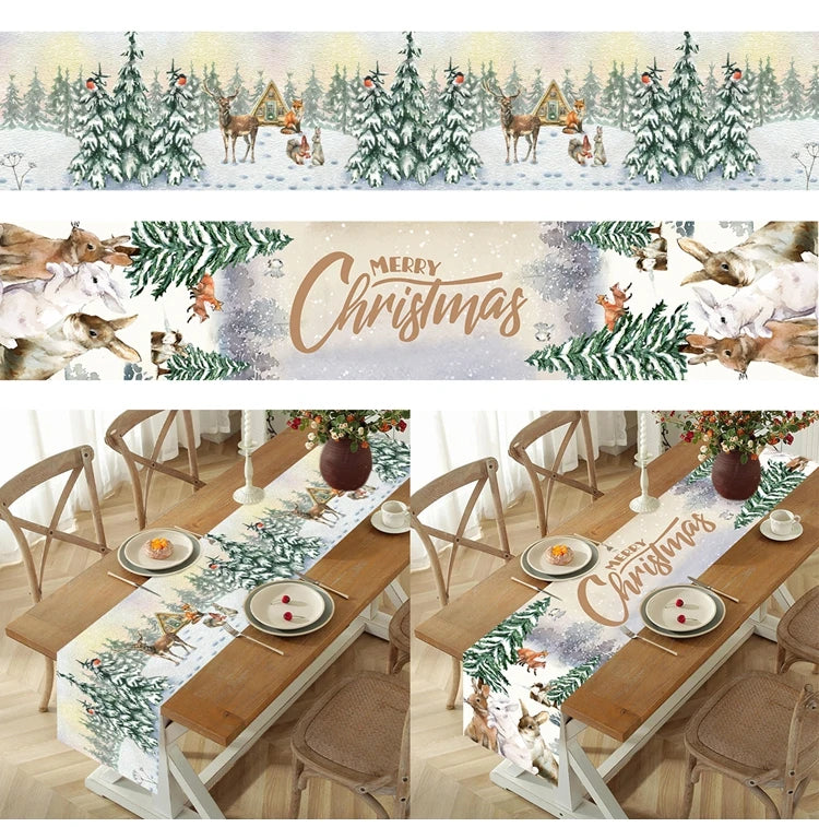 2024 Christmas Table Runners Merry Christmas Decoration for Home Tablecloth Table Cover Xmas Gifts Navidad Noel New Year 2025