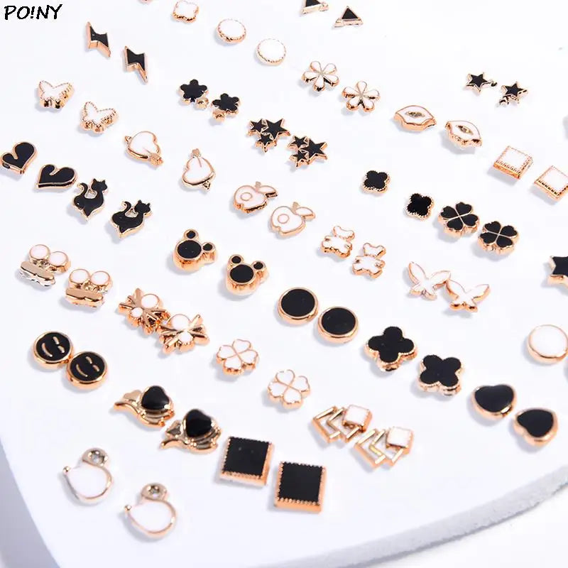 36 Pairs Fashion Women Girls Resin Plastic Crystal Diamante Flower Stud Earrings Set Random Style Gold Color Jewelry