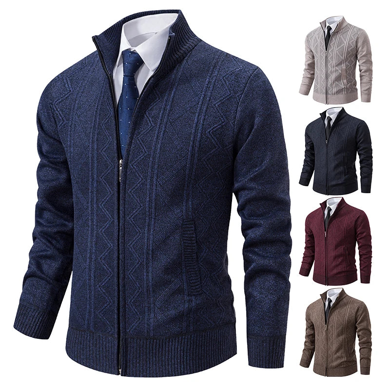 Thick Knit Jacket Men Autumn Winter Warm Stand Collar Knitted Cardigan Men's Smart Casual Sweater Coat Knitting Sweatercoat Man