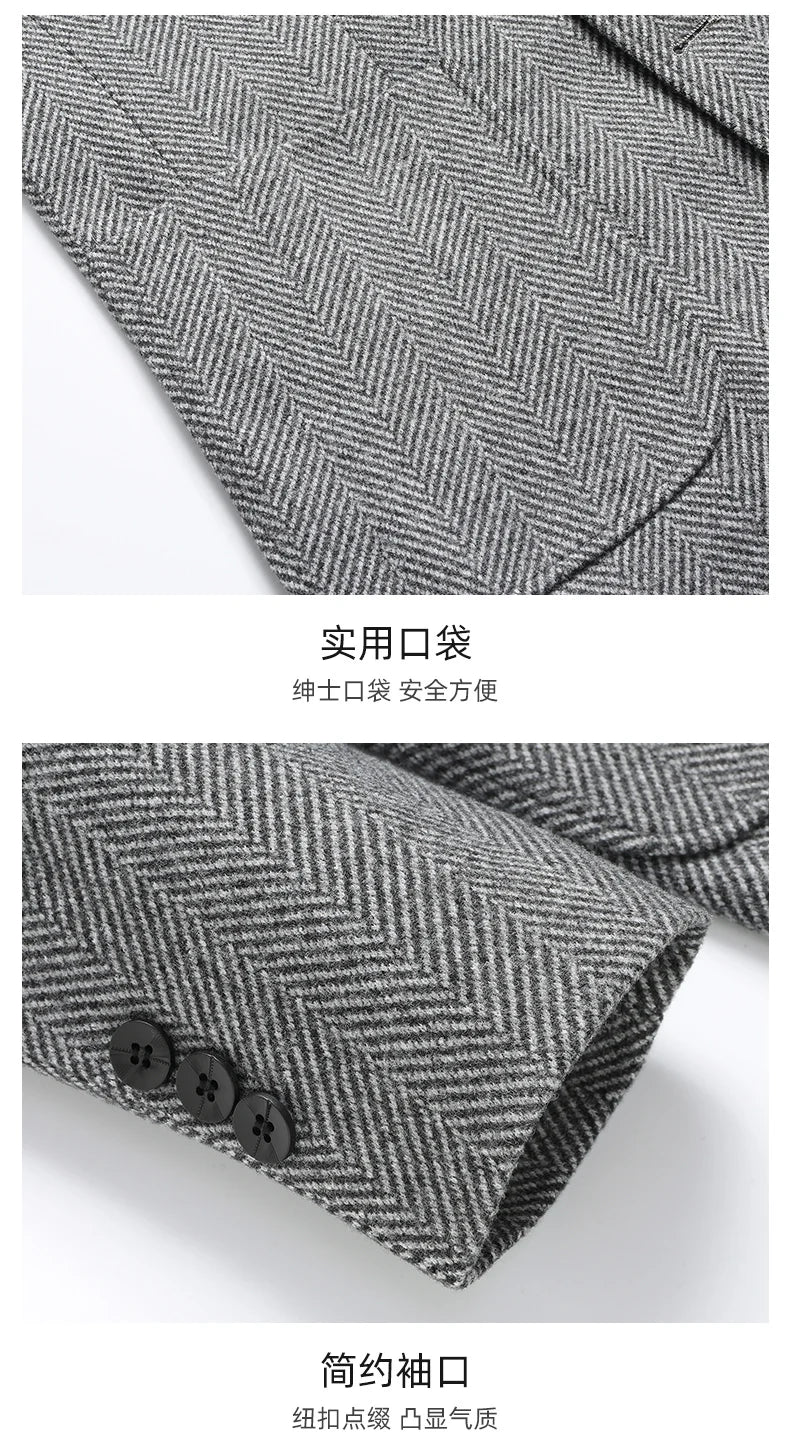 Spring and Autumn New Herringbone Wool Long-sleeved Suit Four Colors Exploded Three-grain Single-breasted Suit Men