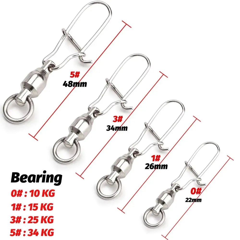 GOBAIT 20PCS Swivel Snap Connector Pin Ball Bearing Rolling Ring Buckle Kit Pesca Lure Line Connect Cross Lock Fishing Tools