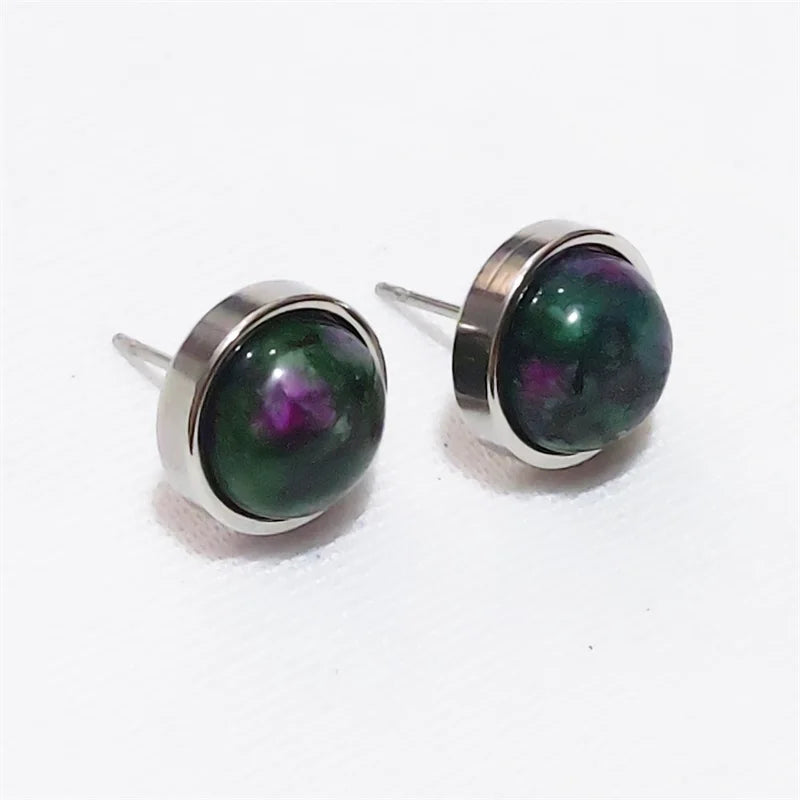 Natural Stone Earrings Healing Crystal Quartzs 10mm Round Beads Steel Stud Fashion Ear Jewelry for Women Girl Wholesale