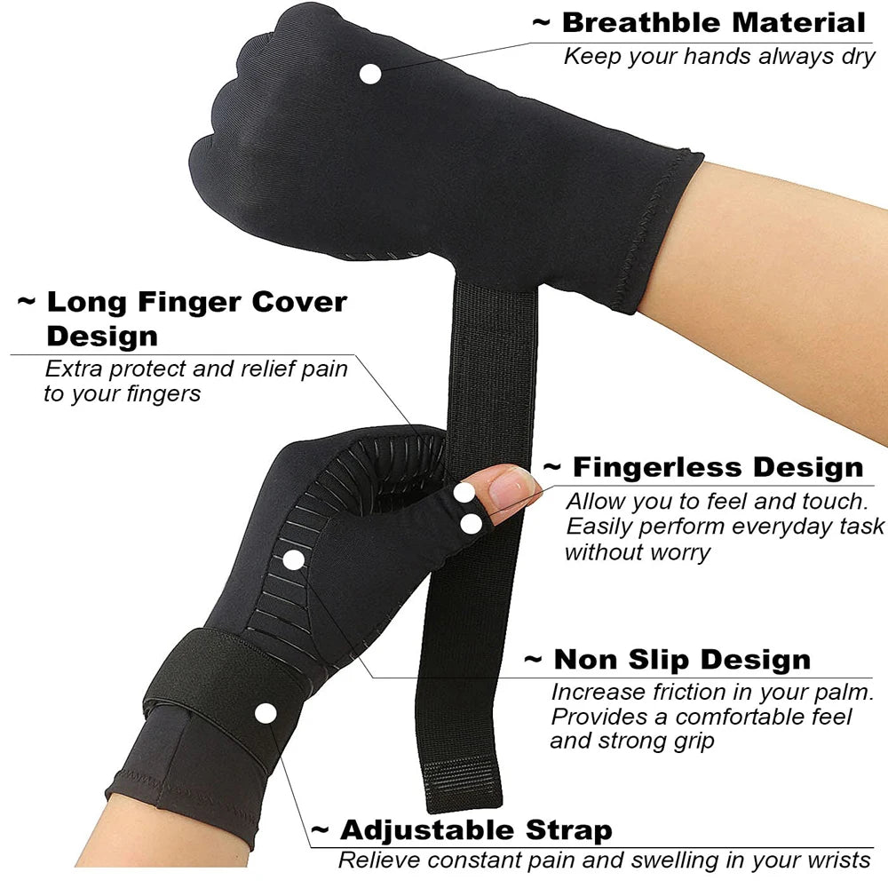 1Pair Compression Arthritis Gloves with Strap,Carpal Tunnel,Typing Joint Pain Relief Women Men Therapy Wristband