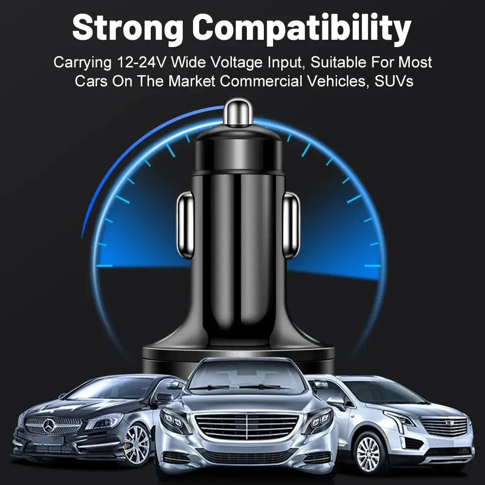 250W PD Car Charger QC3.0 Fast Charge One to Six Car Cigarette Lighter Plug 5 Port Car Charger Flash Charge with Digital Display