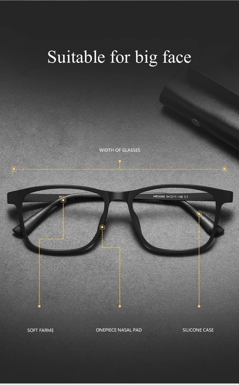 YIMARUILI Ultra Light Fashion Men's Glasses Frames Square Comfortable Pure Titanium Optical Prescription Big Eyeglasses HR3068