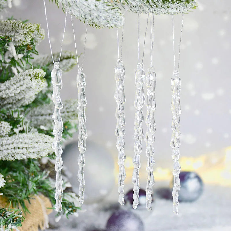 10pcs Christmas Clear Plastic Icicle Simulation Ice Christmas Tree Pendant Ornaments Christmas New Year Home Decoration Navidad