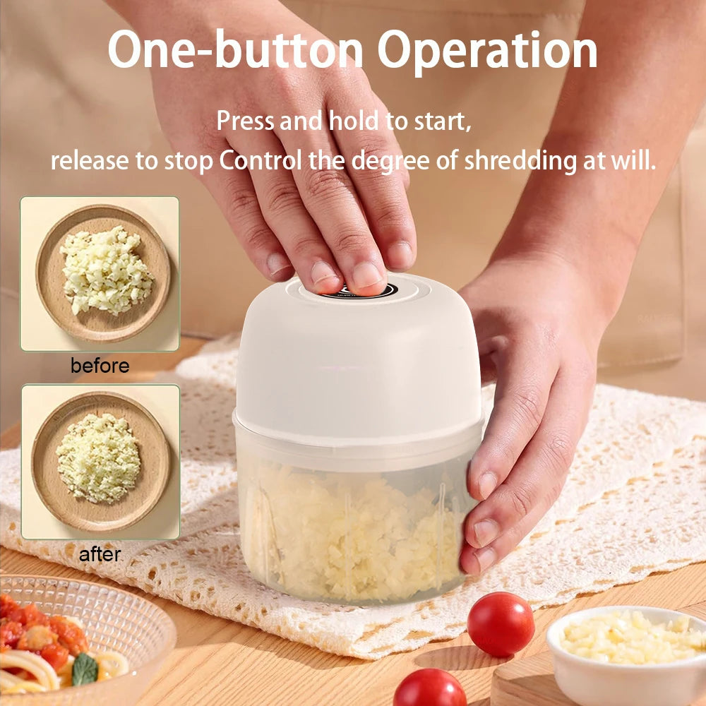 Electric Garlic Chopper Mini Portable Electric Vegetable Garlic Onion Chopper Multifunctional Wireless Electric Food Chopper