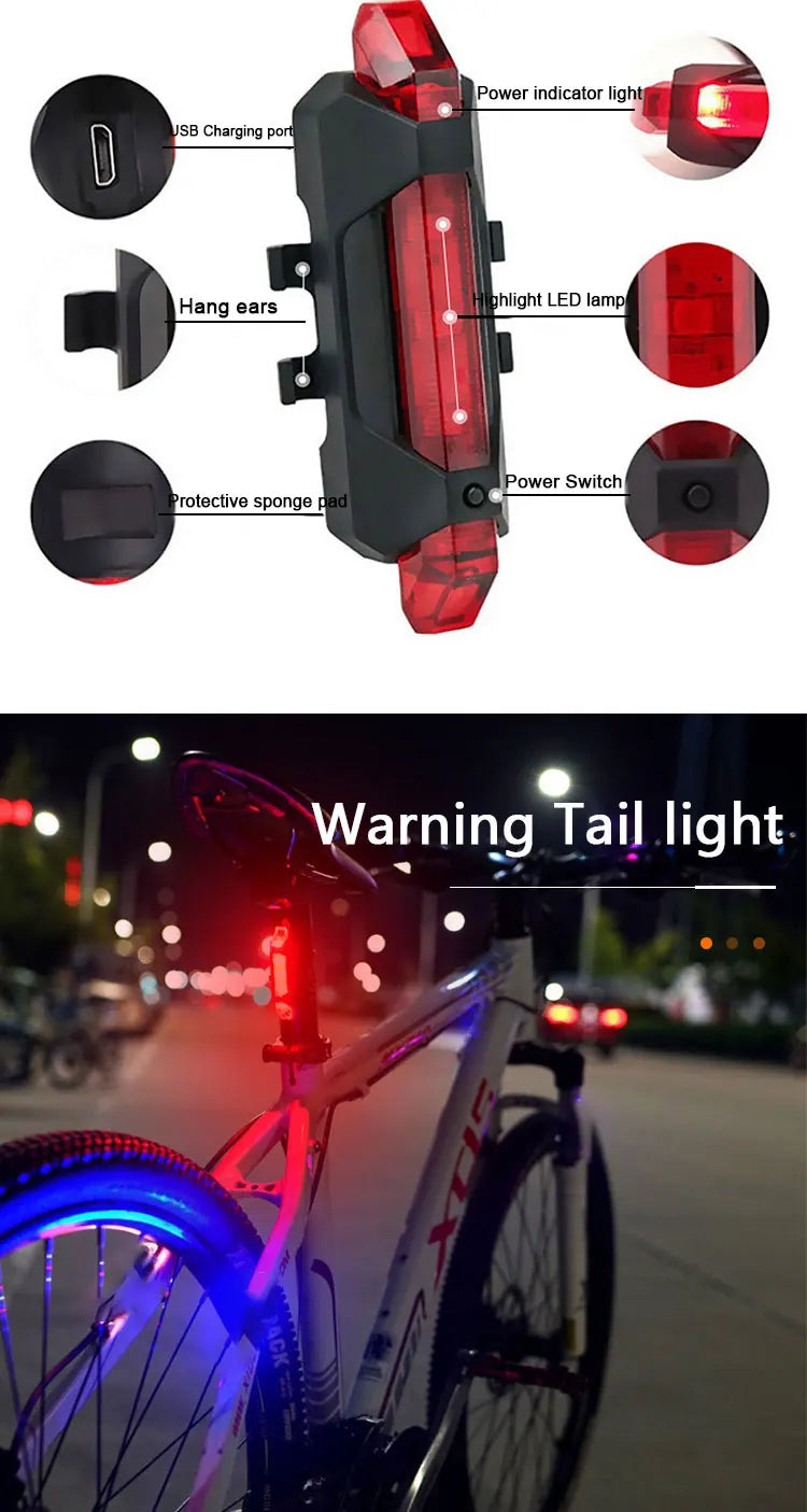 2218 Bike Light Set USB Rechargeable Front Light with Taillight Easy to Install 3 Modes Bicycle Accessories for the Bicycle