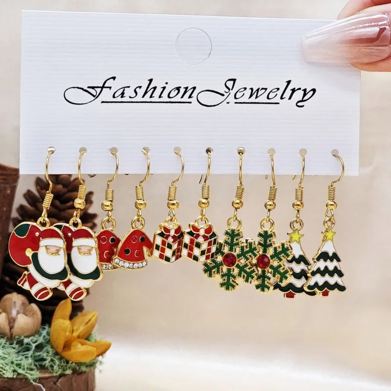 10pcs/set Christmas Snowflake Stud Earrings for Women Christmas Tree Dangle Earring Jewelry Gifts Wholesale