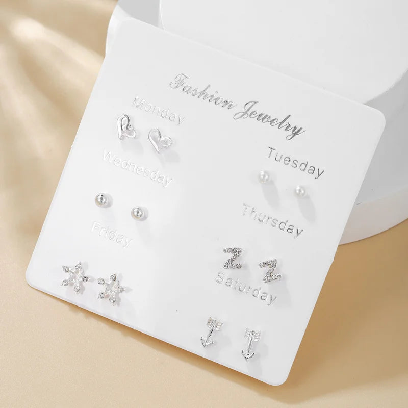 New Simple S925 Silver Needle Stud Earrings Set for Women Girls Cute Exquisite Mini Earrings Jewelry Gift Wholesale Direct Sales