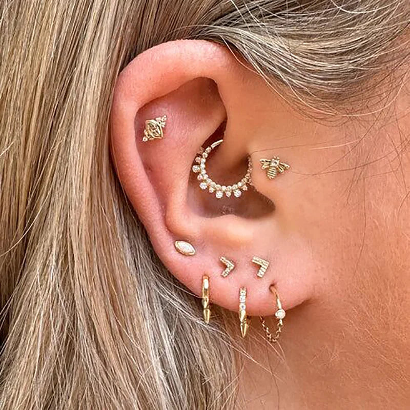 Ear Lobe Helix Hoop Chain Piercing Earrings Zircon Gold Color Tragus Rook Ear Cartilage Accessories Women Jewelry Gift Wholesale