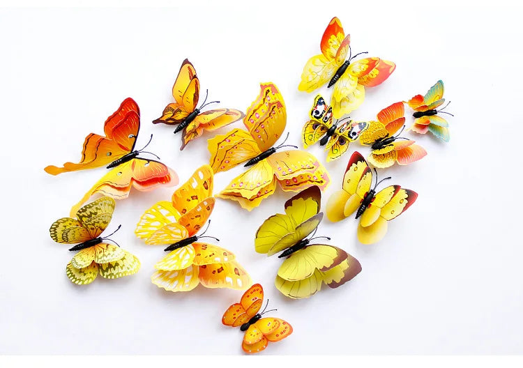 12pcs 3D Double Layer Butterflies Wall Stickers Living Room Decor Wedding Kids Room Decoration DIY Wall Art Magnet Stickers