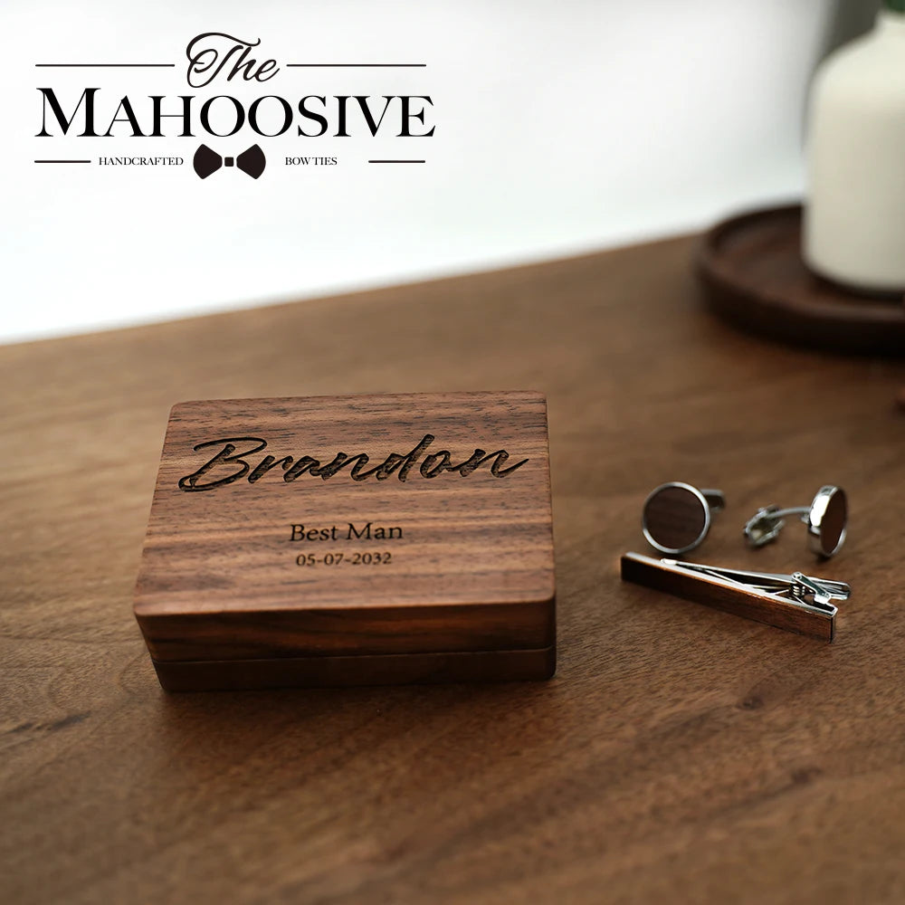 Name Engraved Groomsmen Best Man Cufflinks for Wedding Birthday Bestman Gift Wood Father of The Bride Cuff Tie Clips Bar Set