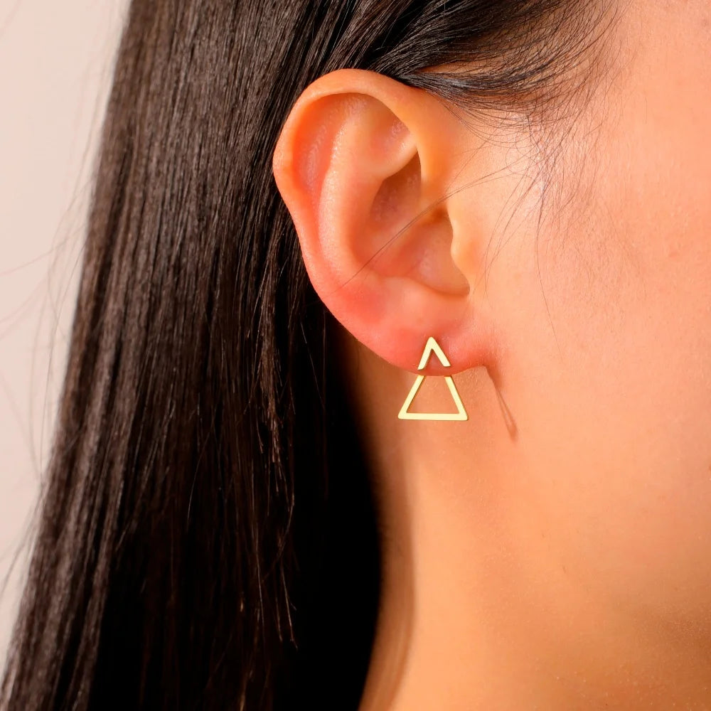 Geometric Square Stud Earrings for Women Girls Gold Color Dainty Ear Jacket Triangle Earring Modern Stainless Steel Jewelry Gift