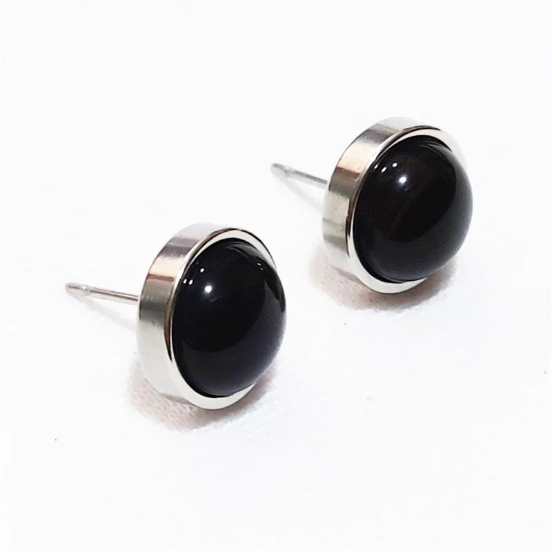 Natural Stone Earrings Healing Crystal Quartzs 10mm Round Beads Steel Stud Fashion Ear Jewelry for Women Girl Wholesale