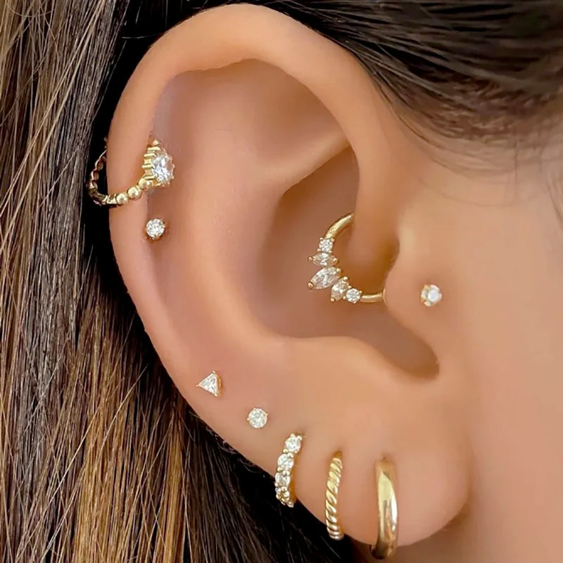 1pc Y2k Ear Piercing Helix Daith Tragus Hoop Earrings for Women Girls Gold Color Zirconia Cartilage Earing Girlish New Jewelry