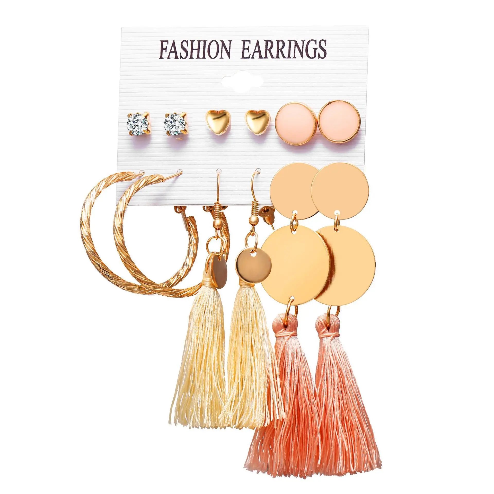 6Set Hot Selling Bohemian Style Moon Triangle Tassel Earring Set with Six Pairs of Retro Holiday Party Trendy Earrings for Women