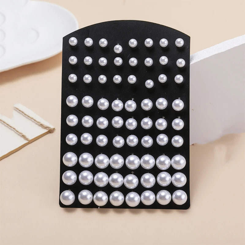 36Pairs/pack Mixed Size Beads White Round Imitation Pearls Earrings Set Stud Earrings Earring Stick Ear Jewelry Gifts 6 8 10mm