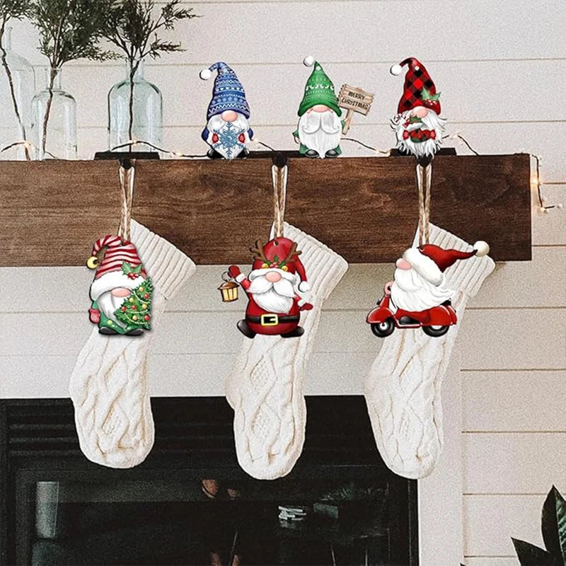 24/12PCS Christmas Wooden Santa Claus Multi Noface Santa Hanging Pendants 2025 Xmas Party Kids New Year Gifts Wrapping Supply