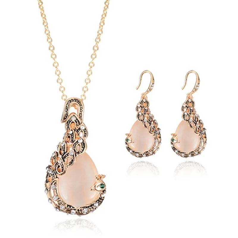 3pcs/set Jewelry Sets Women Elegant Waterdrop Rhinestone Pendant Necklace Hook Earrings Jewelry Set