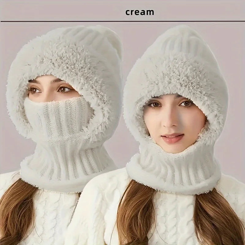 Winter Warm Cycling Hat Face Mask Cold-proof Thermal knitting Plush Balaclava Hat Hooded Neck Warmer Outdoor Hike Cycling Cap