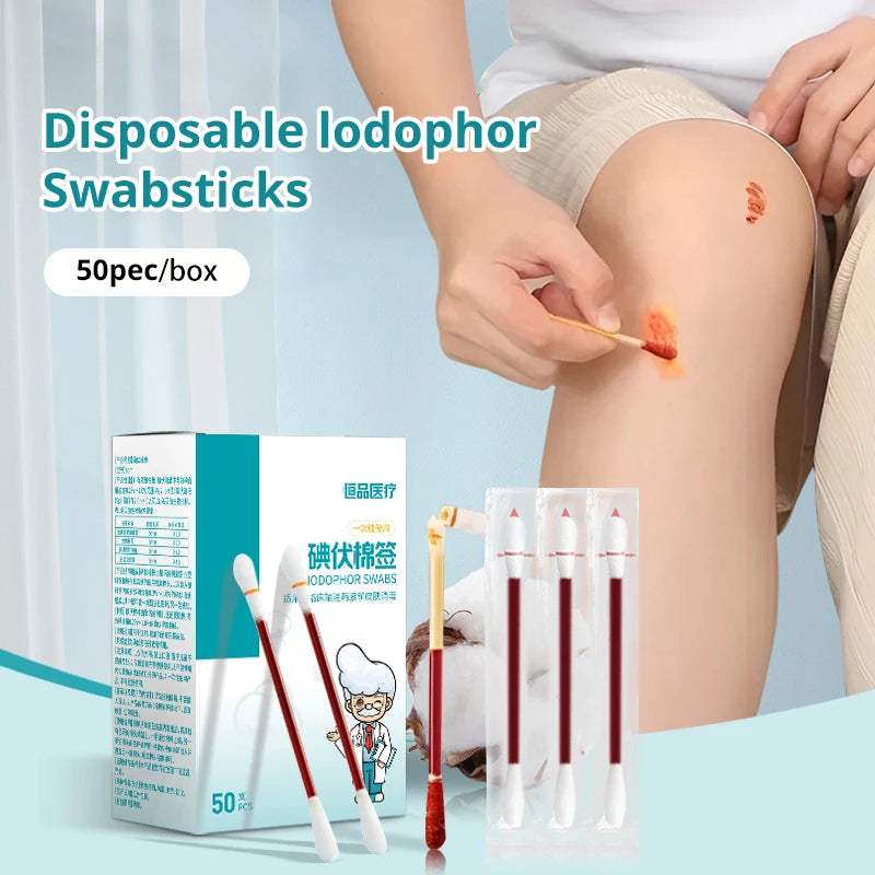 50-500Pcs Disposable Iodine Cotton Swabs Sterilize Asepsis Family Emergency Kit Care Sanitary Portable Outdoor Medical Supplie