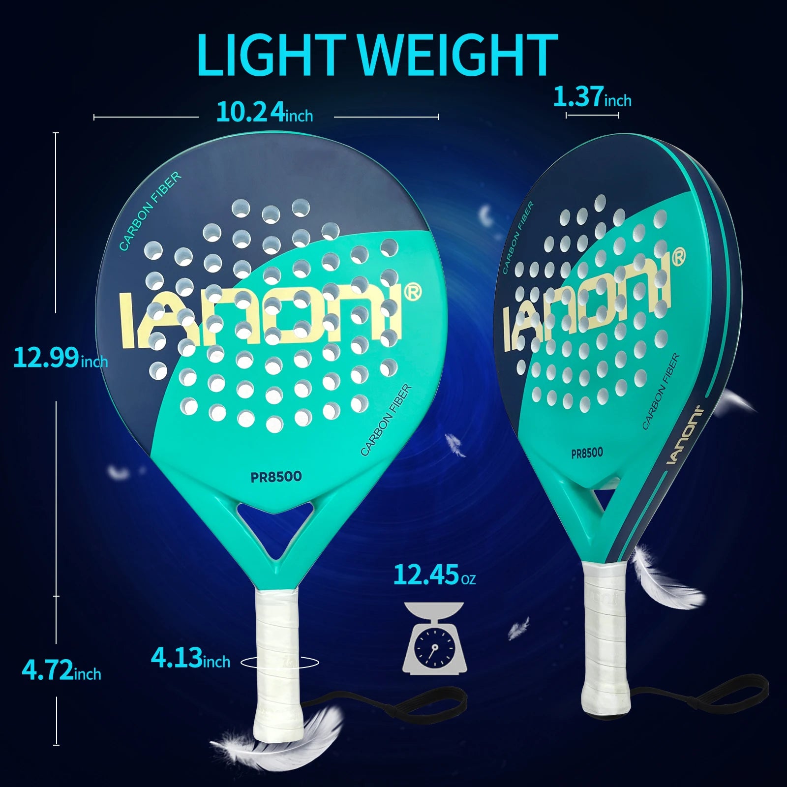 IANONI Padel Racket Carbon Fiber Surface with EVA Memory Flex Foam Core Padel Tennis Racquets Lightweight