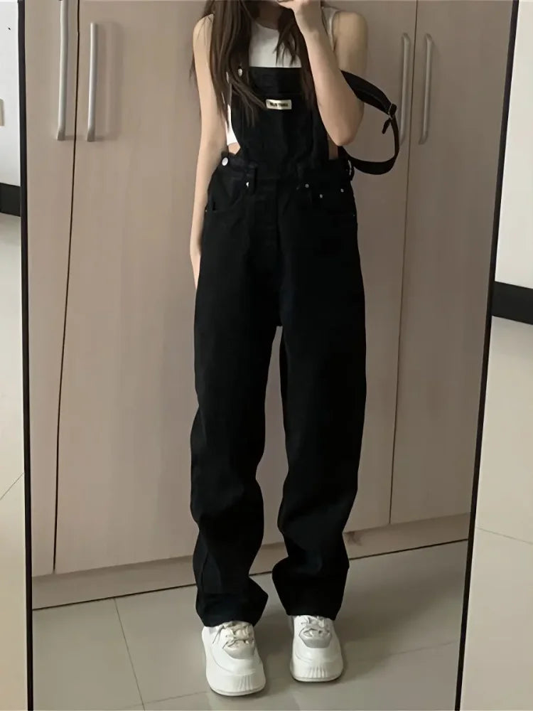 Denim Jumpsuits Women Preppy Style Spring Strap Ulzzang High Street Ins Letter Loose Retro Overalls Chic Girls Popular Harajuku