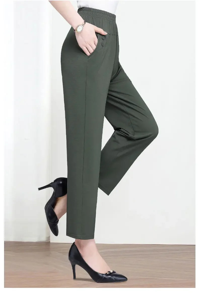 Women's High Waist Pants Spring and Summer Thin Stretch Women's Loose Trousers Casual Suit Pants Straight Office Ladies Clothes