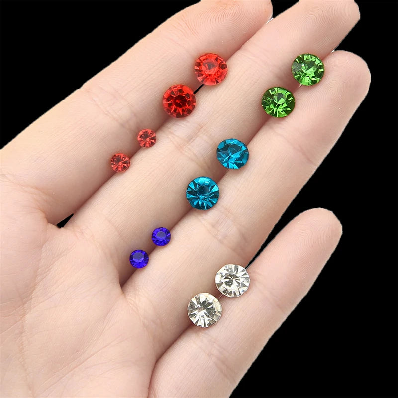 Mixed Rhinestone Small Earrings Plastic Flowers Moon Heart Star Moon Ear Stud Earrings Set For Women Lady Piercing Jewelry