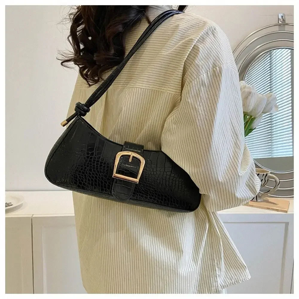 2024 New Fashion Solid Color French Small Hand Baguette Bag French Texture Popular Bag White Underarm Bag Female