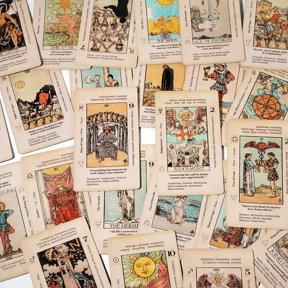 New Meaning Beginners Tarot with Meanings on Them on the Cards Keywords Reversed Chakra Planet Zodiac Element medium size Lean