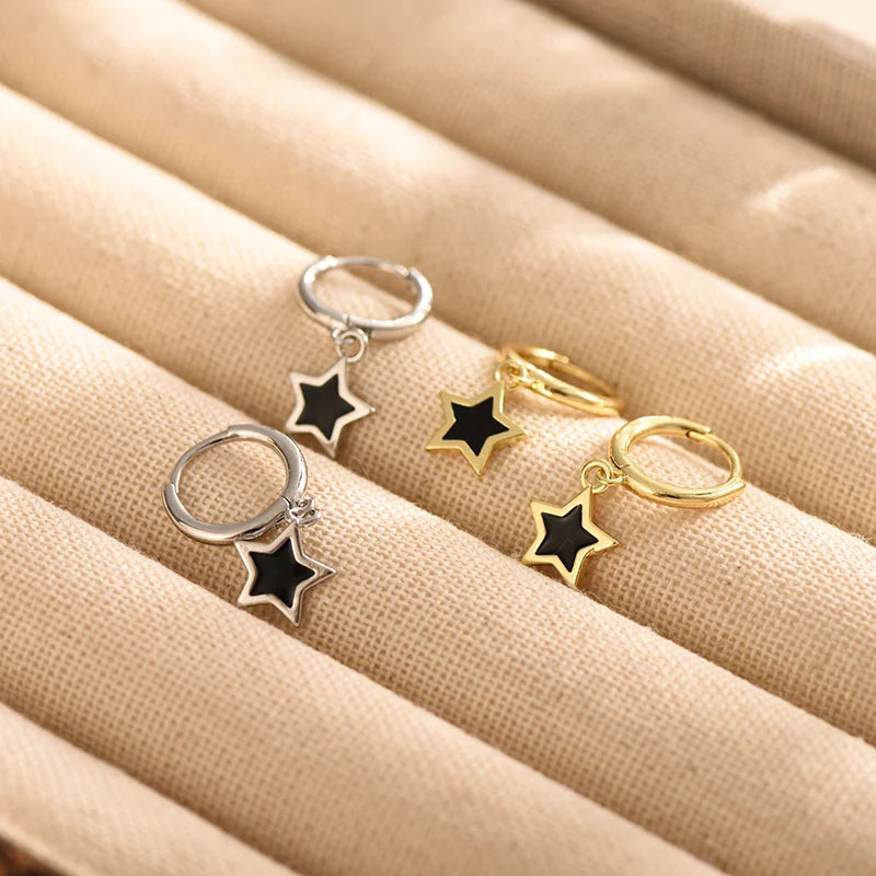 Cute Lovely Small Hoop Earrings For Women Tiny Huggie Mini Round Circle With Pentagram Star Pendant Female Dangle Ear Accessory