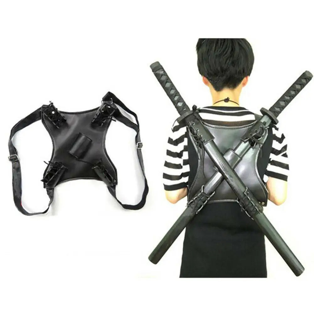 Black Leather Deadpool Backpack Cosplay Costume Back Scabbard For Sword Katana Holder Knight Role Playing Accessory Case