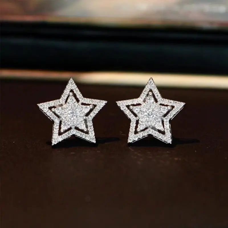 Trend Silver Color Star Crystal Stud Earrings for Women Exquisite Geometry Ear Jewelry Accessory Wholesale Girl Gift