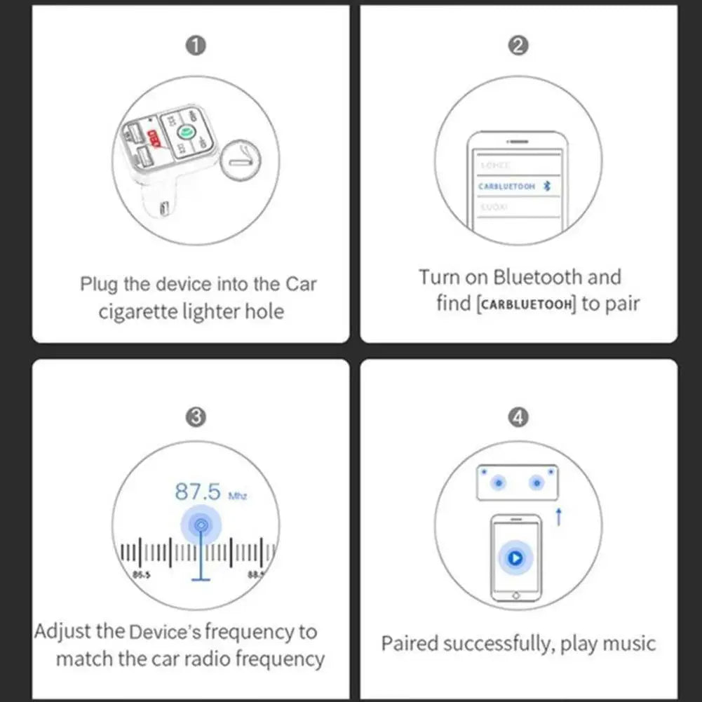 Car Bluetooth FM Transmitter 87.5-108 Mhz Audio Car Mp3 Player 5V Output USB Auto Car Fast Charge Electronic Accessories 12-24V