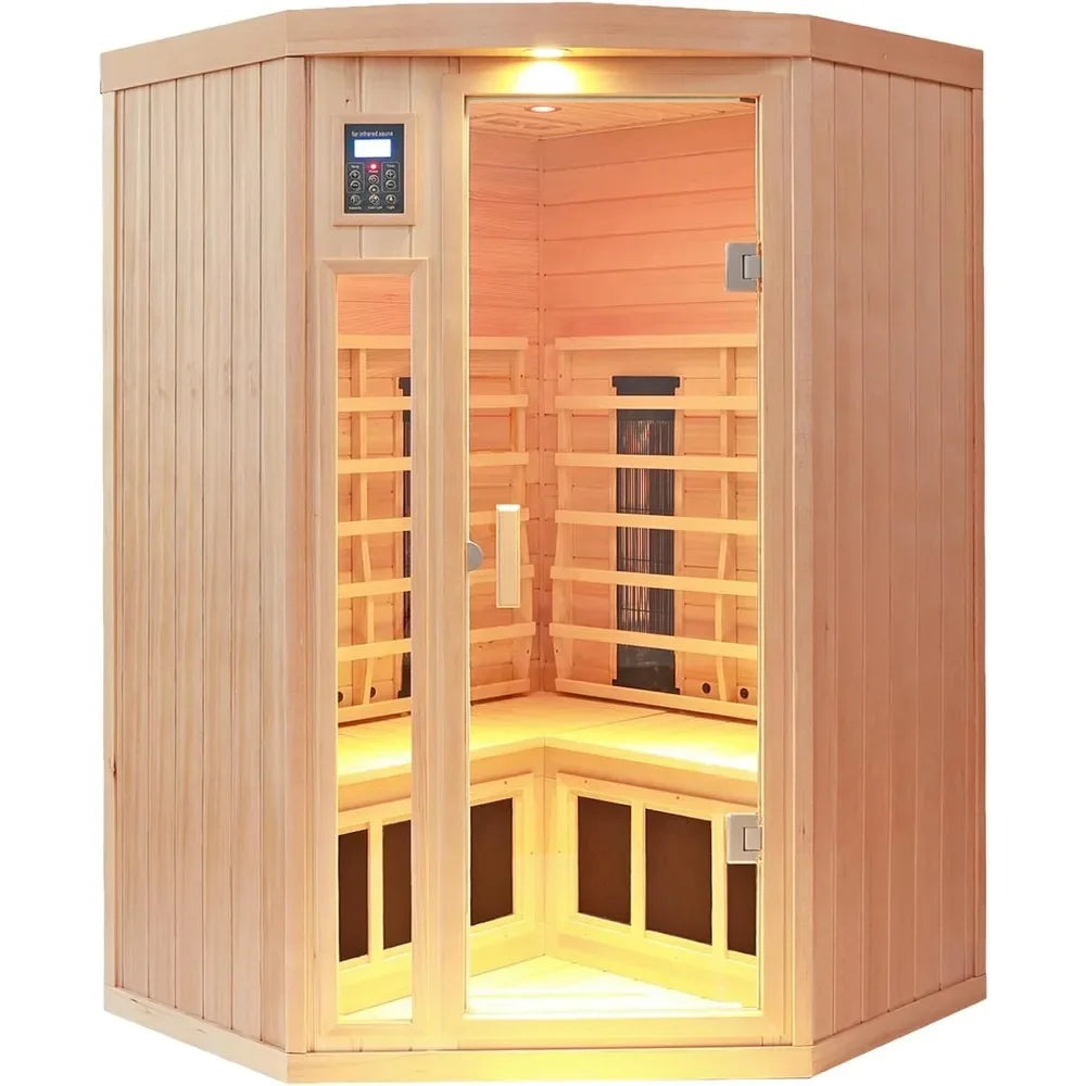 Hot Tubs Home Infrared Sauna, Low Electromotive Force Indoor Home Sauna, Hydrotherapy, Hemlock Wooden Corner Sauna Room Hot Tub