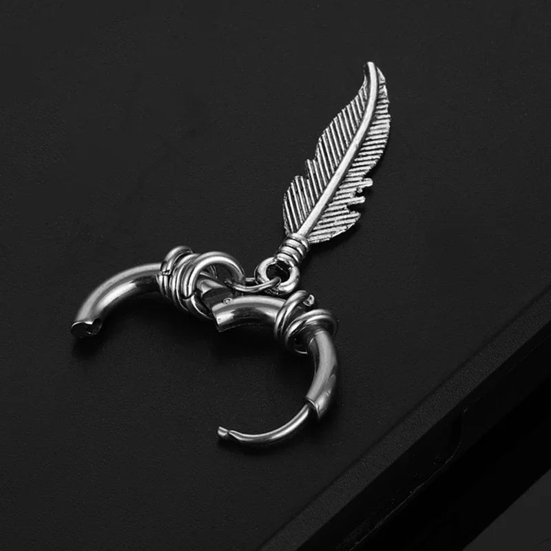 2pc korean Fashion Cross feather Stud Earrings Punk Rock Style For Women men High Quality Stainless steel Hiphop Ear Jewelry