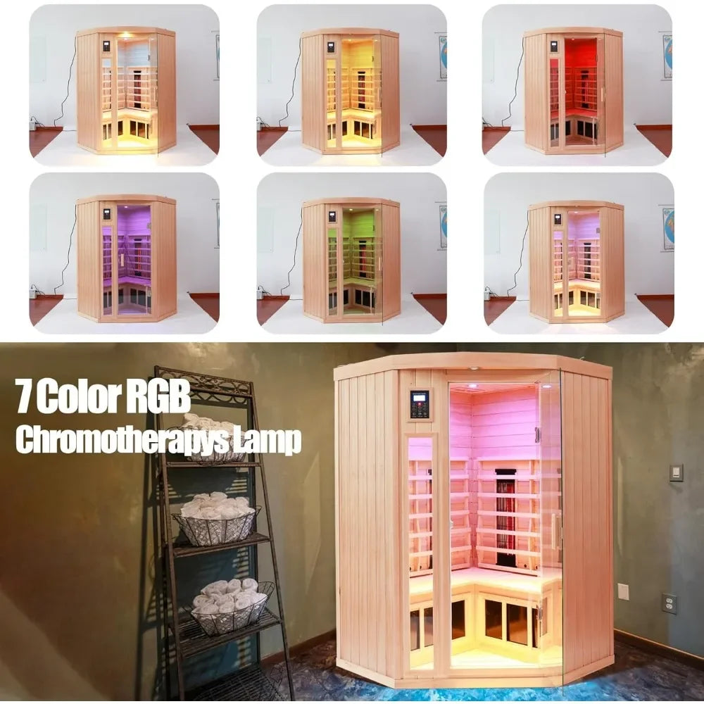 Hot Tubs Home Infrared Sauna, Low Electromotive Force Indoor Home Sauna, Hydrotherapy, Hemlock Wooden Corner Sauna Room Hot Tub