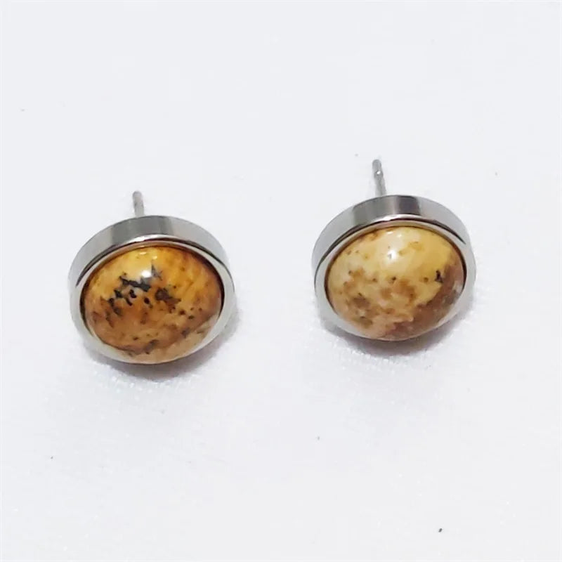 Natural Stone Earrings Healing Crystal Quartzs 10mm Round Beads Steel Stud Fashion Ear Jewelry for Women Girl Wholesale