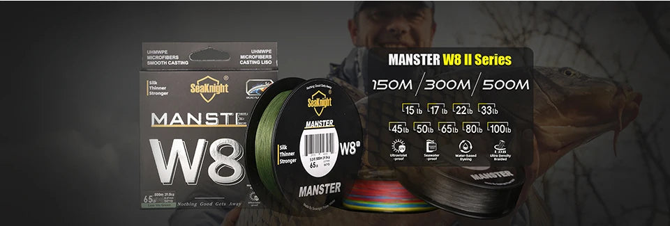 SeaKnight Brand W8 II Series Fishing Lines 8 Weaves 500m 300m 150m Upgrade Strong Braided PE Line for Seawater fishing 15-100LBs