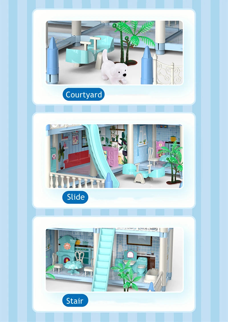 Diy Mini Doll House - 3d Assembling With Kids Walk-through Princess Castle, Led Lights, Birthday Surprise Toys