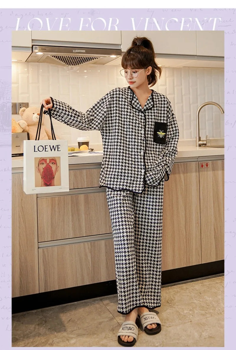 Women's Sweet Ruffle Pajamas Set Long Sleeve Top And Long Pants Sleepwear 2 Piece Set For Women Korean Casual Home Loose Pajamas