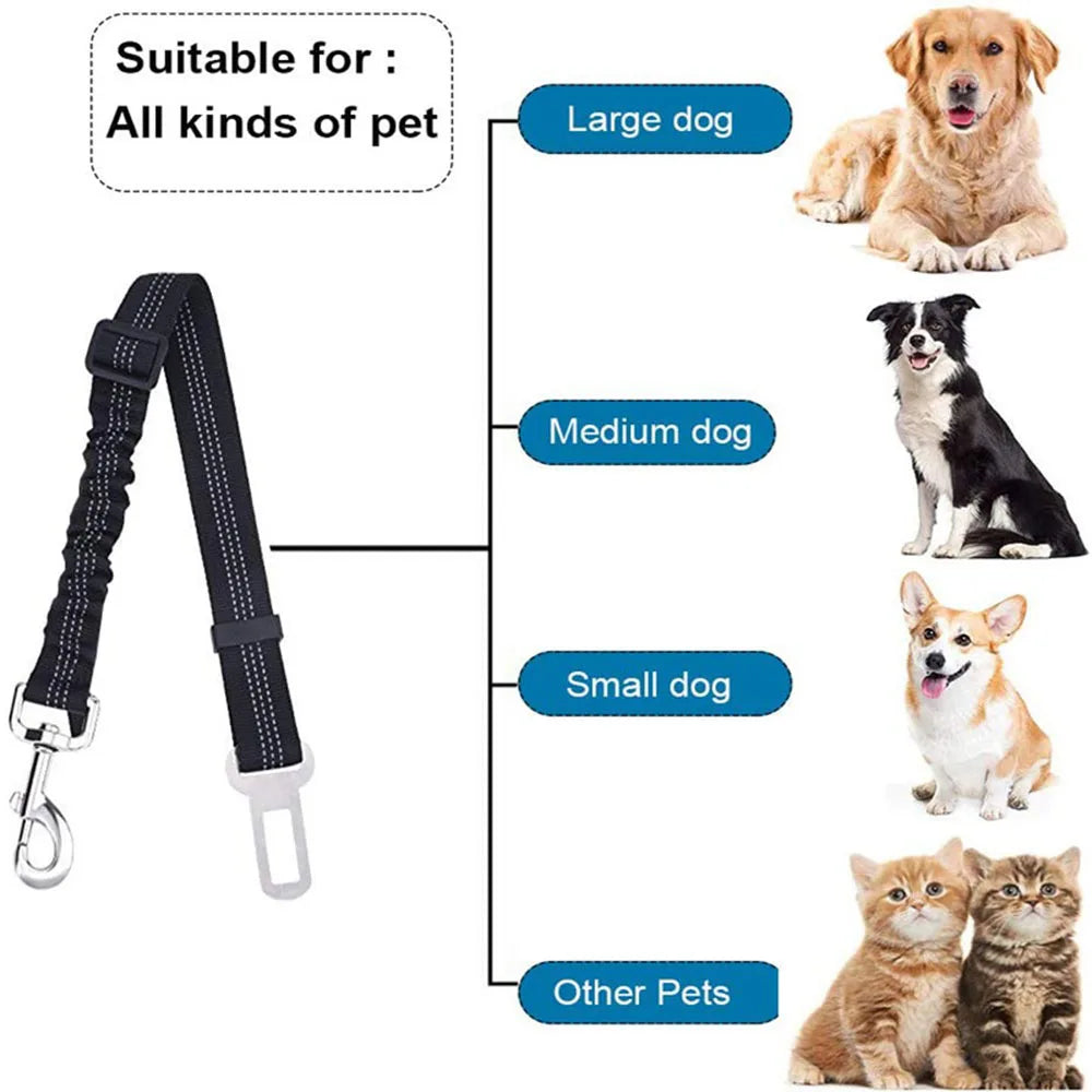 Adjustable Dog Car Seat Belt Harness for Dogs Nylon Reflective Cushioning Elasticity Car Travel Dog Accessories for Dogs