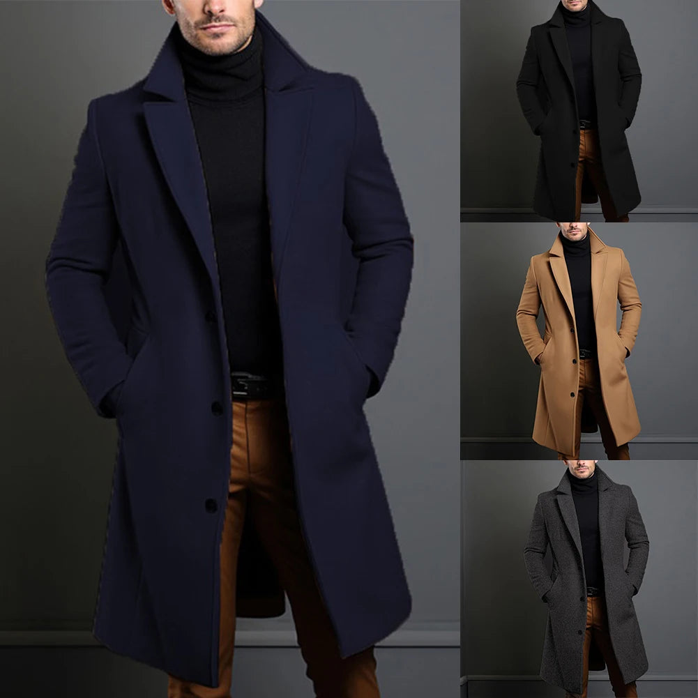 Warm And Comfortable Black Trench Coat For Mens Long Sleeve Single Breasted Overcoat Perfect For Fall And Winter