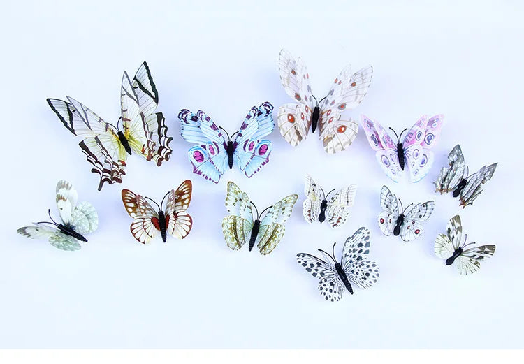 12pcs 3D Double Layer Butterflies Wall Stickers Living Room Decor Wedding Kids Room Decoration DIY Wall Art Magnet Stickers