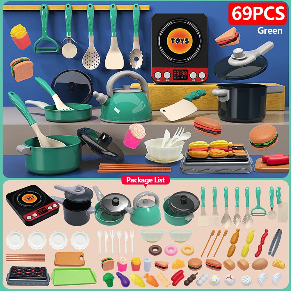 Kids Kitchen Toys Set 92/69/59 PCS Play Kitchen Accessories Kit with Play Pots Pretend Food Cooking Toy Toddler Girls Boy Gift